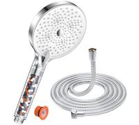 Pommeau de Duche avec tuyau 1,6M, YEAUPE PRO Pommeau de Douche Economie Deau, Pommeau de Douche Anti calcaire Grand (130mm), Pommeau de Douche Haute Pression avec 6 types de jets, Blanc Chrome