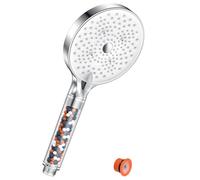 YEAUPE PRO Pommeau de Douche Économie d'Eau Anti-calcaire Grand (130mm de Diamètre), Haute Pression avec 6 Types de Jets, Blanc Chrome
