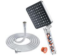 YEAUPE PRO Pommeau de douche et tuyau 1,6 m avec filtre - Pomme de douche carrée haute pression pour salle de bain (115 x 100 mm) 6 modes de jet, grand débit puissant pour filtre à eau dure basse