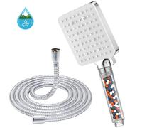 Pommeau de Douche avec Tuyau 1.6m, YEAUPE PRO Pommeau de Douche Economie eau avec 6 Modes, Pommeau de Douche Carré Filtrant, Douchette Douche Salle de Bain Haute Pression Anti Calcaire, Blanc