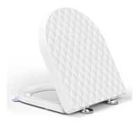 YEAUPE PRO Siège de toilette en forme de D à fermeture douce, couvercle en polypropylène blanc à motif losanges, libération rapide pour un nettoyage facile, fixation sur le dessus, charnières