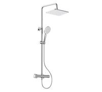 YEAUPE PRO Système de douche avec robinet thermostatique, en acier inoxydable chromé, avec douche à effet pluie carrée de 30 x 20 cm, 3 types de jets, douchette à main et barre de douche réglable en