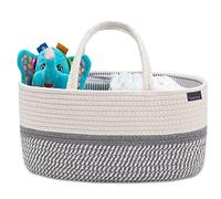 YeaYee Organisateur de panier à couches pour bébé, panier de rangement pour chambre d'enfant avec 3 compartiments, toile 100% coton, panier à langer portable, cadeau pour nouveau-né