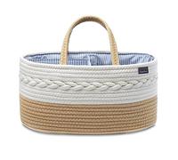YeaYee Panier à couches, Organisateur de couches pour bébé, Panier de rangement portable avec compartiments ajustables, Toile de coton 100%, Cadeau pour nouveau-né (Marron, Petit)
