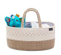 YeaYee Organisateur de panier à couches pour bébé, panier de rangement pour chambre d'enfant avec 3 compartiments, toile 100% coton, panier à langer portable, cadeau pour nouveau-né