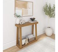 YEBABFIT Plank+Beam Solid Wood Console Table with Storage, 36 inch, Sofa Table with Shelf, Narrow Entryway Table for Hallway, Behind The Couch, Living Room, Foyer, Easy Assembly, Pecan