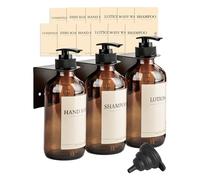 YEBEECA Distributeur Savon, 240ML Distributeur Savon Mural Verre Set avec TêTe De Pompe Externe à Ressort, Support en Acier Inoxydable Et Entonnoir Pliabl.