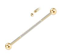 YEBOCIYO Bijou de Piercing Industriel 14G en Acier Chirurgical Doré Barre Industrielle pour Cartilage Conque Hélix Zircon Cubique Transparent 38 mm de Long Barre D'échafaudage pour Femmes et Hommes