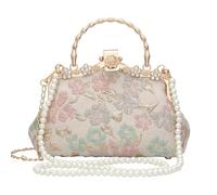 YeBon Sac de soirée rétro en jacquard brodé de style chinois avec chaîne pour femme, Fleur rose dorée, M