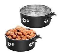 YECERCAN Lot de 2 gamelles à eau anti-déversement en acier inoxydable pour cage de chenil, bols à suspendre pour petits et grands chiens, chats... (18 x 7,1 cm et 16,3 x 6,6 cm)