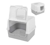 Yechiry Bac à Litière Extra Large 3 en 1 pour Chat, Bac à Litière pour Chat avec Couvercle, Pelle, Canal de Brosse de Toilettage, Marche Antidérapante, Anti-éclaboussures, Passage