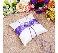 Yechiry Coussin D'alliance carré, Design Double Cœur, pour Mariage (Purple)