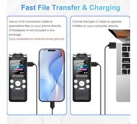 Yechiry Enregistreur Vocal Numérique avec Lecture, Enregistreur à Réduction de Bruit activé par la Voix, Lecteur MP3, Interface de Type C, Carte Mémoire de 256 Go pour Conférences, (32GB)