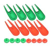 Yechiry Ensemble D'outils de en Plastique PE, Fourche de Réparation Durable avec Marqueurs de Balle pour Golfeurs, 8 Pièces en Rouge et Vert, Léger 7 X 1,6 Cm