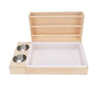 Yechiry Ficheur de Foin de Lapin en Bois, 3 en 1 Support de Foin de Grande capacité avec Bac à Litière et 2 Bols, Porte-Aliments en Herbe pour Les Petits Animaux de Compagnie de Cobaye