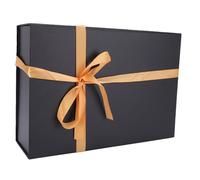 Yechiry Grande Boîte Cadeau de Saint-Valentin avec Couvercle Magnétique, Boîte d'emballage Cadeau Pliable Pré-assemblée Noire, Papier Robuste avec Nœud en Ruban, Idéale pour les Cadeaux de