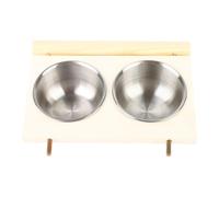 Yechiry Mangeoire pour Perroquets, Bol Alimentaire en Acier Inoxydable avec Support en Bois pour L'alimentation des Oiseaux, Durable et Facile à Nettoyer, Bol Simple (Double Fente)