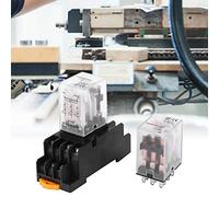 Yechiry MY3NJ Relais électromagnétique, Compatible avec les Socles à 11 | Bobine 24VDC 220VAC, contacts argentés 3PDT, indicateur rouge vert, contrôle industriel