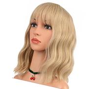 Yechiry Perruque de Cheveux Ondulés Bouclés, Perruque de Cheveux Synthétiques Courts et Respirants avec Frange pour Femmes, Usage Quotidien, Synthétiques à Haute Température (Or clair)