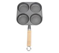 Yechiry Poêle à œufs Antiadhésive 4 Tasses avec Manche en Bois pour une Cuisson et une Préparation Faciles du Petit Déjeuner, Fer, 19,5x28,5 Cm