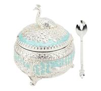 Yechiry Sucrier en Alliage à Motif Paon, élégant Bocal à Bonbons en Alliage en Forme D'animal avec Couvercle et Cuillère, Accessoire de Cuisine Décoratif pour la Maison, le Restaurant et (Argent