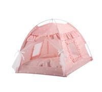 Yechiry Tente Pliable pour Chat, Rideau de Gaze aéré Portable, Nid pour Animaux de Compagnie pour Le Camping d'été, Cour en Polyester Imperméable (Dentelle Rose)