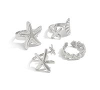 Yecomsy Ensemble de bagues en coquillages et étoiles de mer - Bagues délicates et empilables - Pour l'été et la plage, Métal, Pas de pierre précieuse