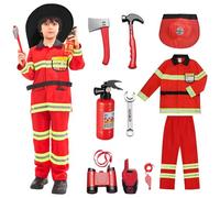 yecwkaz Costume de Pompier pour Enfants Deguisement Chef des Pompiers avec 10 pcs Accessoires pour Halloween Carnaval Noël, L'éducation Aux Exercices D'incendie Cosplay Jeu de Rôle Jouets,130cm