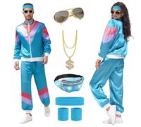 yecwkaz Déguisement Année 80 Femme Homme Survêtement Tenue Annee 80 90 homme Accessoire Annee 80 Déguisement Disco Carnaval Homme pour Halloween Soirée Deguise-Blue-S