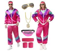 yecwkaz Déguisement Année 80 Femme Homme Survêtement Tenue Annee 80 90 homme Accessoire Annee 80 Déguisement Disco Carnaval Homme pour Halloween Soirée Deguise-Pink-L