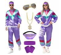 yecwkaz Déguisement Année 80 Femme Homme Survêtement Tenue Annee 80 90 homme Accessoire Annee 80 Déguisement Disco Carnaval Homme pour Halloween Soirée Deguise-Purple-S