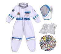 yecwkaz Deguisement Astronaute Enfant, Costume Astronaute Blanc avec Astronaute Casque Gants et 50 Autocollants Spaceman pour Anniversaire Cosplay Halloween Carnaval Garçon Fille,S