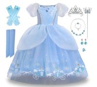 yecwkaz Déguisement Princesse Fille Robe de Princesse Enfant avec Couronne Collier Bracelets Gants Pour Fête Anniversaire Carnaval NOËL Halloween Cosplay,3-10Ans-150