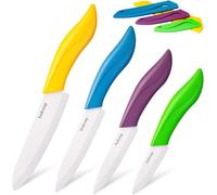 Yedcxup Couteau Ceramique Cuisine - 4pcs Couteau Ceramique (6" Chef, 5" Utilitaire, 4" Fruits, 3" éplucher), Coupantes, Les caches de protection, Ne Rouillent (Colore)