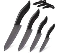 Yedcxup Couteau Ceramique Cuisine - 4pcs Couteau Ceramique (6" Chef, 5" Utilitaire, 4" Fruits, 3" éplucher), Coupantes, Les caches de protection, Ne Rouillent, Noir
