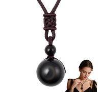 YEDOUALE Pendentif il Céleste en Obsidienne Pierre Naturelle de Protection avec Corde Tressée Ajustable 50 70 cm Sphère 16 mm Collier Artisanal Unisexe