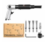 YedZen Dérouilleur d'aiguilles à air comprimé 2 en 1 - 4500 BPM - Lot de 9 | Aiguilles Ø 3 x 180 mm avec 4 burins, pistolet à aiguille à air comprimé et marteau à air, anti-rouille pour couper, gratter