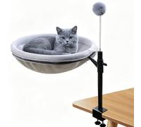 YedZen Panier double pour chat de bureau, rotatif à 360° et réglable en hauteur, avec balle de jeu à plumes, hamac pour chat jusqu'à 20 kg, maille et velours, gris