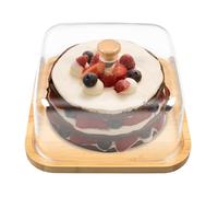 YedZen Présentoir à Gâteau, 28x28x16cm (L x l x H) Cloche Gateau avec Acrylique et Poignée en Bambou, Incassable Cloche a Gâteau pour Gâteaux, Desserts