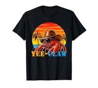 Yee-Claw Lobster Cowboy Funny Retro Sunset Western Beach T-Shirt