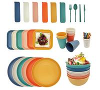 YEEBECA 67 Pièces Vaisselle Camping, Plastique Reutilisable Sans BPA pour 6 Personnes, Set Pique Nique Adapté Pour Les Repas De Famille, Les Pique-Niques, Passe Au Lave-Vaisselle.