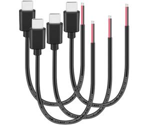 Yeebline Lot de 4 câbles nus USB C mâles à 2 broches, 27,9 cm, 20 AWG, prise mâle USB de type C vers fil 2 broches, cordon d'alimentation, adaptateur à extrémité ouverte, connecteur 5 V 5 A