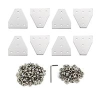 Yeebyee Lot de 8 plaques de support d'angle en forme de T à 5 trous, plaque de jonction extérieure à 90 degrés avec vis M5x8mm et écrous en T pour profil d'extrusion en aluminium série 20x20mm