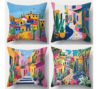 Yeecer Housse Coussin Cactus de la Ville Tropicale Lot de 4 45x45 cm Décoratives canapé Taie d'oreiller,Moderne Velours de Housse de Coussin pour Patio Extérieur Jardin Blench Salon