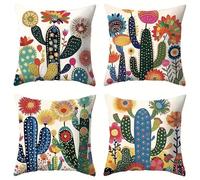 Yeecer Housse Coussin Fleurs de Cactus colorées Lot de 4 55x55 cm Décoratives canapé Taie d'oreiller,Moderne Velours de Housse de Coussin pour Patio Extérieur Jardin Blench Salon