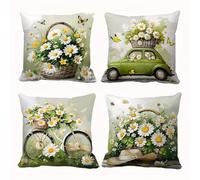 Yeecer Housse de Coussin 30x30cm Voiture vélo Daisy Taies d'oreiller en Velours Coussins de Carré Canapé Décoratifs Lot de 4 Housses de Coussin Décoratives Moderne