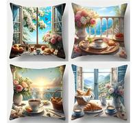 Yeecer Housse de Coussin 40x40cm L'heure du Petit-déjeuner Taies d'oreiller en Velours Coussins de Carré Canapé Décoratifs Lot de 4 Housses de Coussin Décoratives Moderne