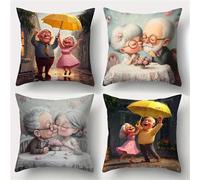 Yeecer Housse de Coussin 50x50 cm Les Personnes âgées heureuses Décoratifs Taies d'oreiller Coussins de Carré avec Fermeture éclair Invisible Lot de 4 Canapé Housses de Coussin de Décoratives