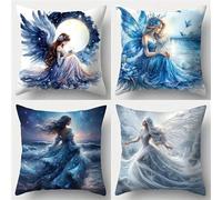 Yeecer Housse de Coussin 50x50cm Fille Ange Bleu Taies d'oreiller en Velours Coussins de Carré Canapé Décoratifs Lot de 4 Housses de Coussin Décoratives Moderne