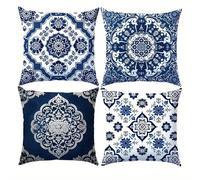 Yeecer Housse de Coussin 50x50cm Mandala Fleurs Bleues Taies d'oreiller en Velours Coussins de Carré Canapé Décoratifs Lot de 4 Housses de Coussin Décoratives Moderne